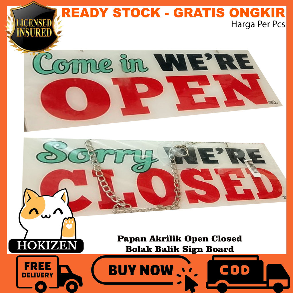 Sign Board Papan Akrilik Petunjuk Sign Bolak Balik Open Closed Stiker Board Tulisan Ruangan Akerilik