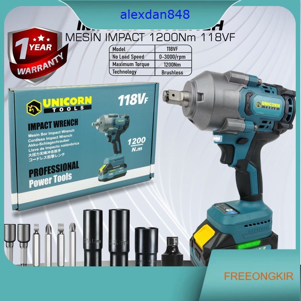 Mesin Impact Wrench Impact Baterai Torsi Besar 1200Nm 118Vf