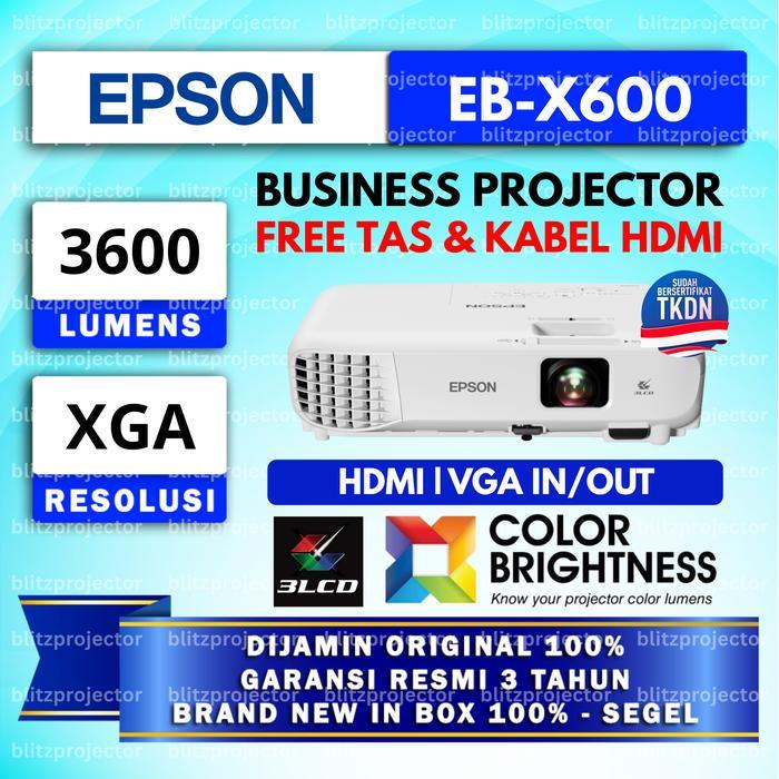 [PROMO]Epson Proyektor EB-X600 / EBX600 TKDN 3LCD 3600 Lumens XGA HDMI Pengganti EB-X500 / EBX500 Ga