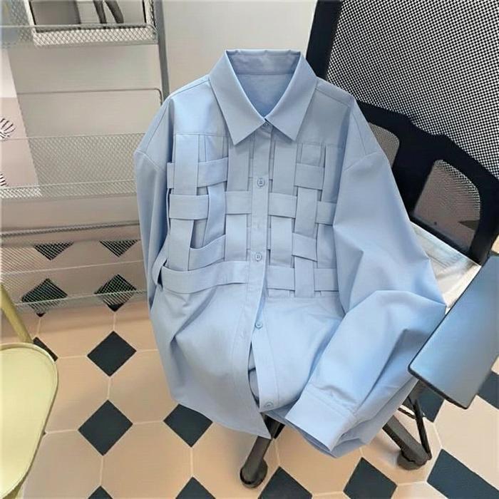 Vallina Outfit - Maisy Top Korean Style Kemeja Look Atasan Wanita Bahan Linen Premium - Biru