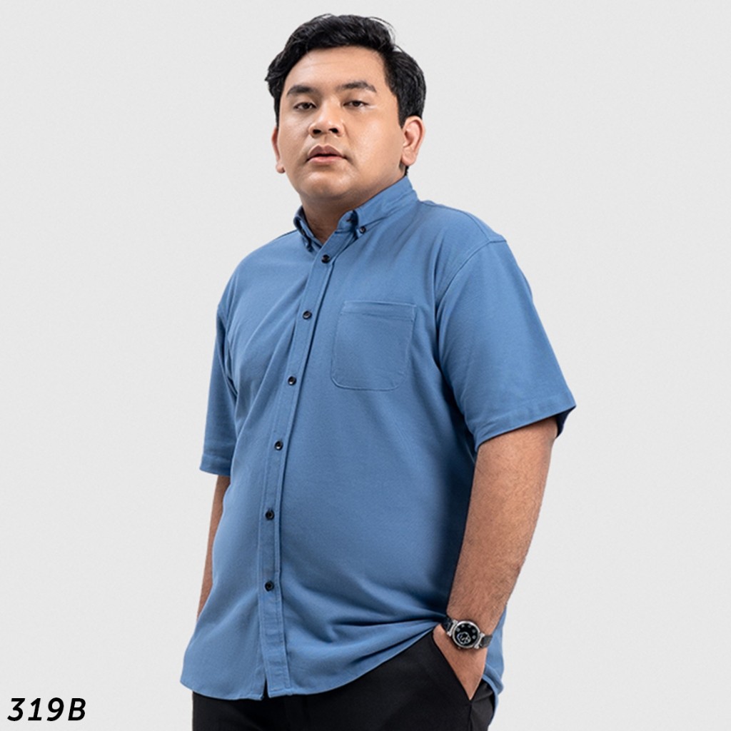 GADINGKU_  HSRM - Pique Basic Shirt Big Size Short Sleeves Steel Blue