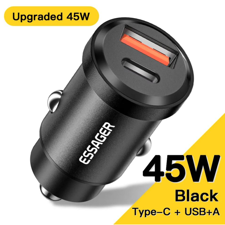 Essager Charger Pengisi Daya Mobil Cepat 45W USB Dan Input Tipe Untuk Mobil Motor Truk Adaptor Mobil