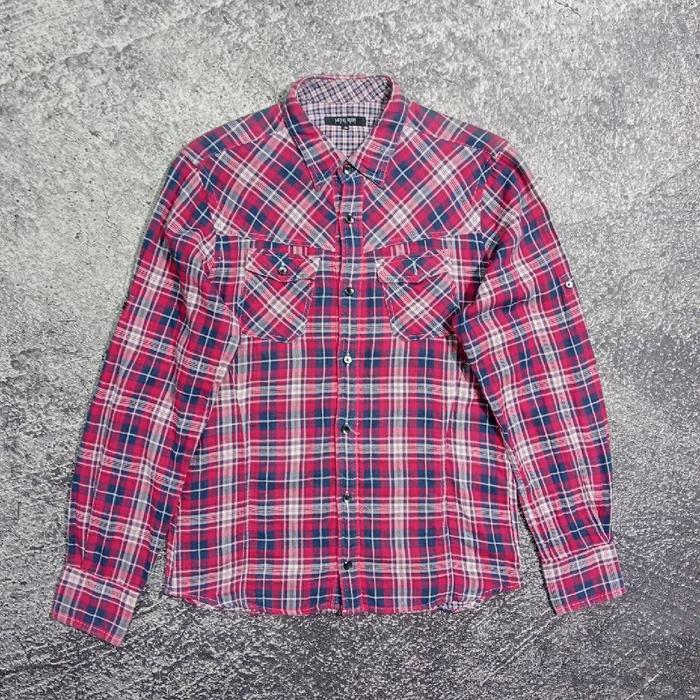 Kemeja flanel lengan panjang MICHEL KLEIN HOMME kotak kotak double pocket murah size M