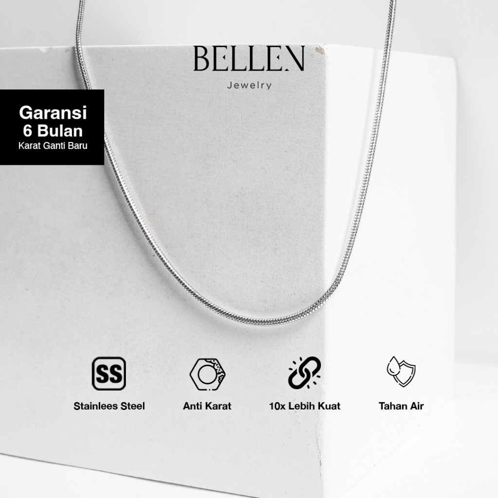 Bellen Kalung Pria Wanita Titanium Anti Karat / Kalung SIlver / Kalung Korea - 45CM/50CM/60CM - Rax