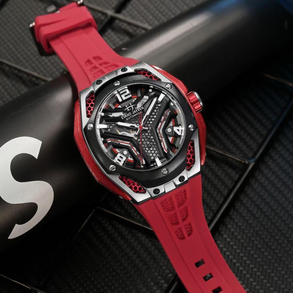 BUY 1 GET 1Evans Jayden Jam Tangan Pria 9621 Rubber Automatic Movement Silicon Kaca Sapphire Chronog