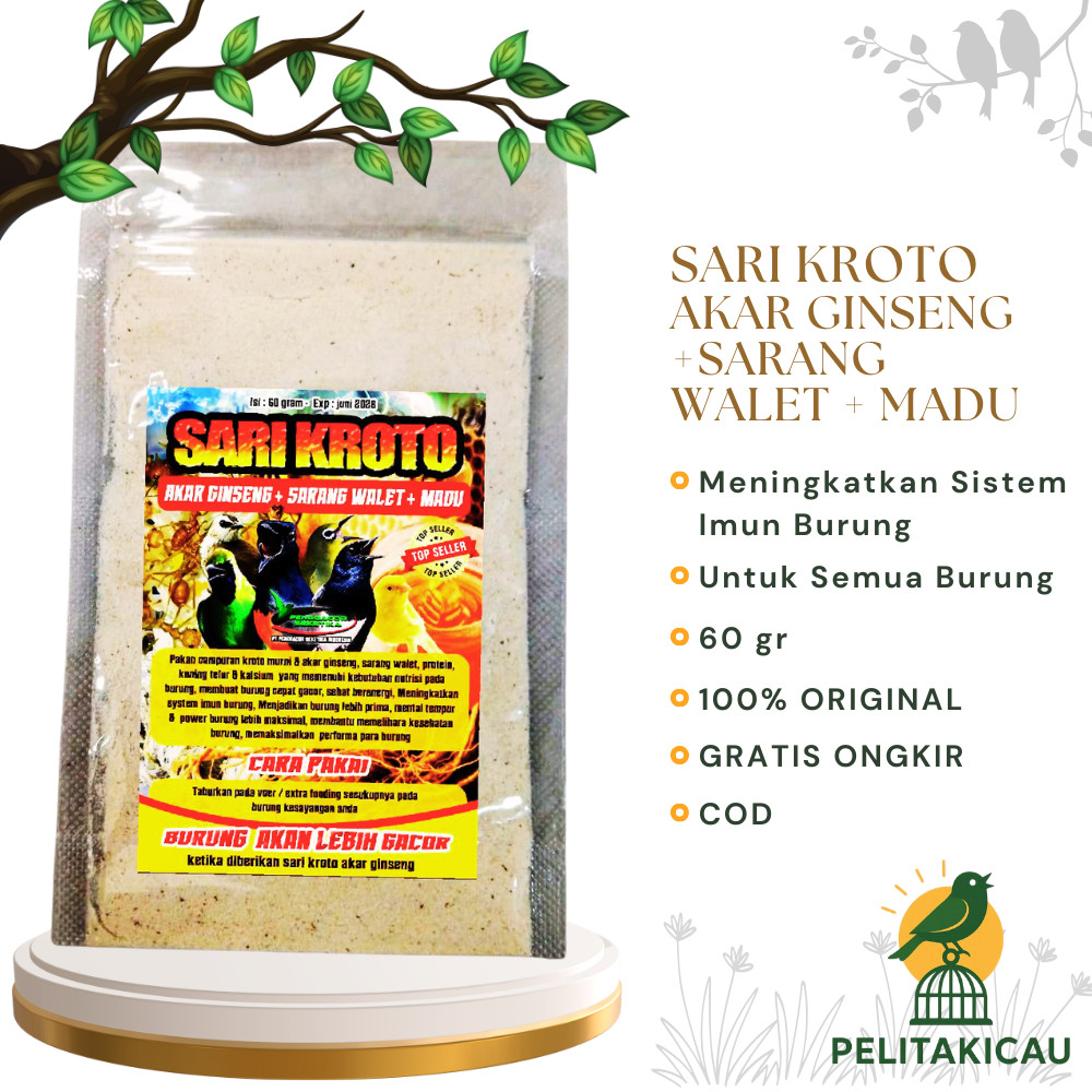 Sari Kroto Ginseng Walet Madu 60gr Pakan Burung Gacor Super Protein Tinggi Penambah Stamina Juara