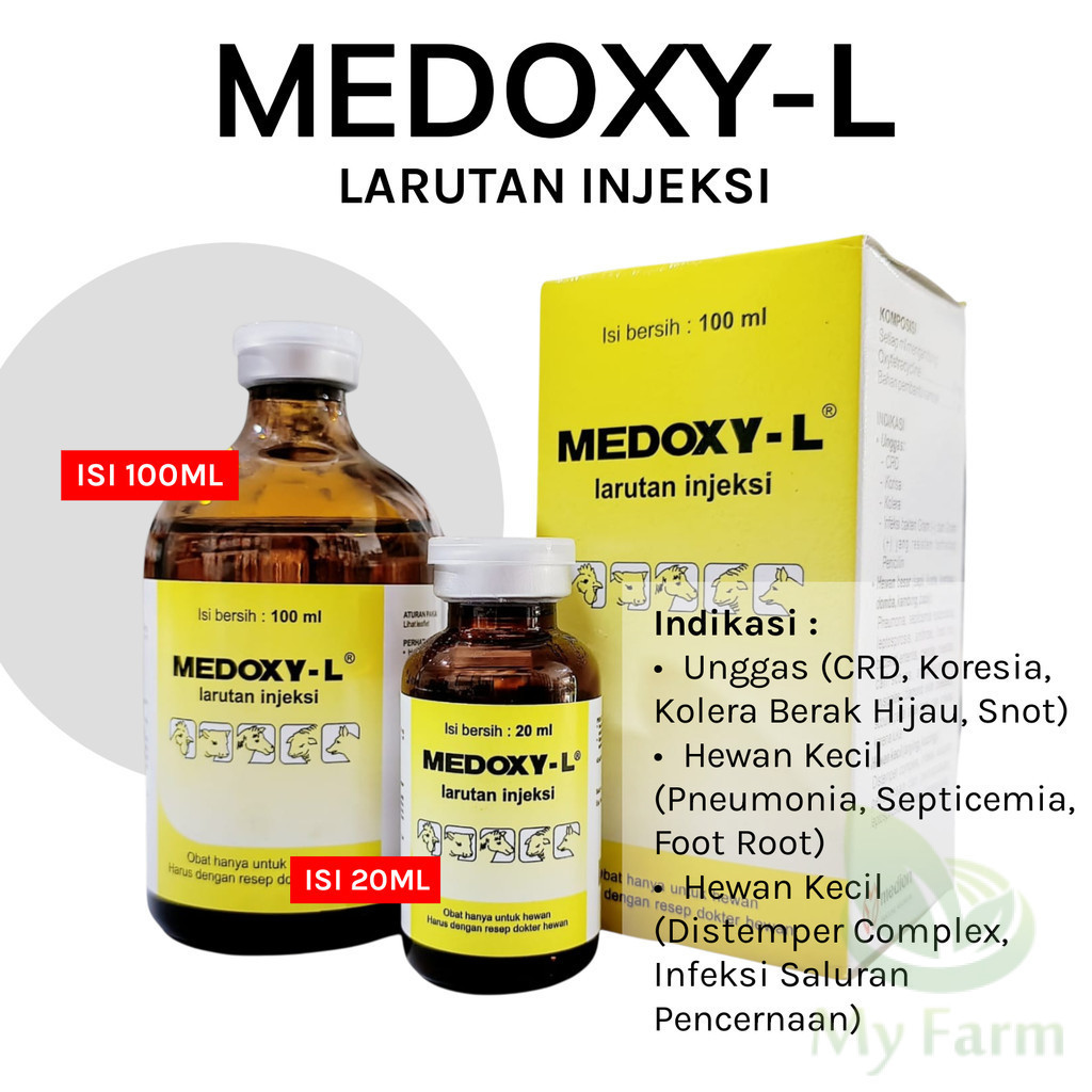 Medoxy-L Medion 50ml 100ml Obat Injeksi Antibiotik Sapi  Babi Kambing Mengobati Snot/Crd Ayam Ampuh