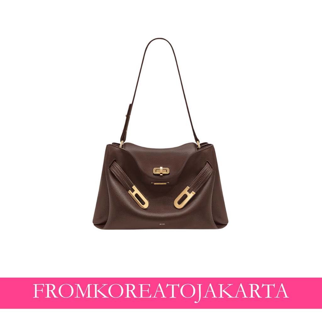 JW PEI Rhea Pebbled Double Buckle Shoulder Bag – Dark Brown