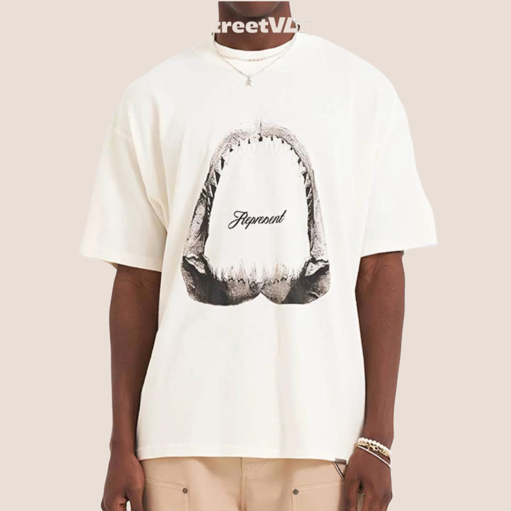 Represent UK Shark Jaws Flat White Tee Original