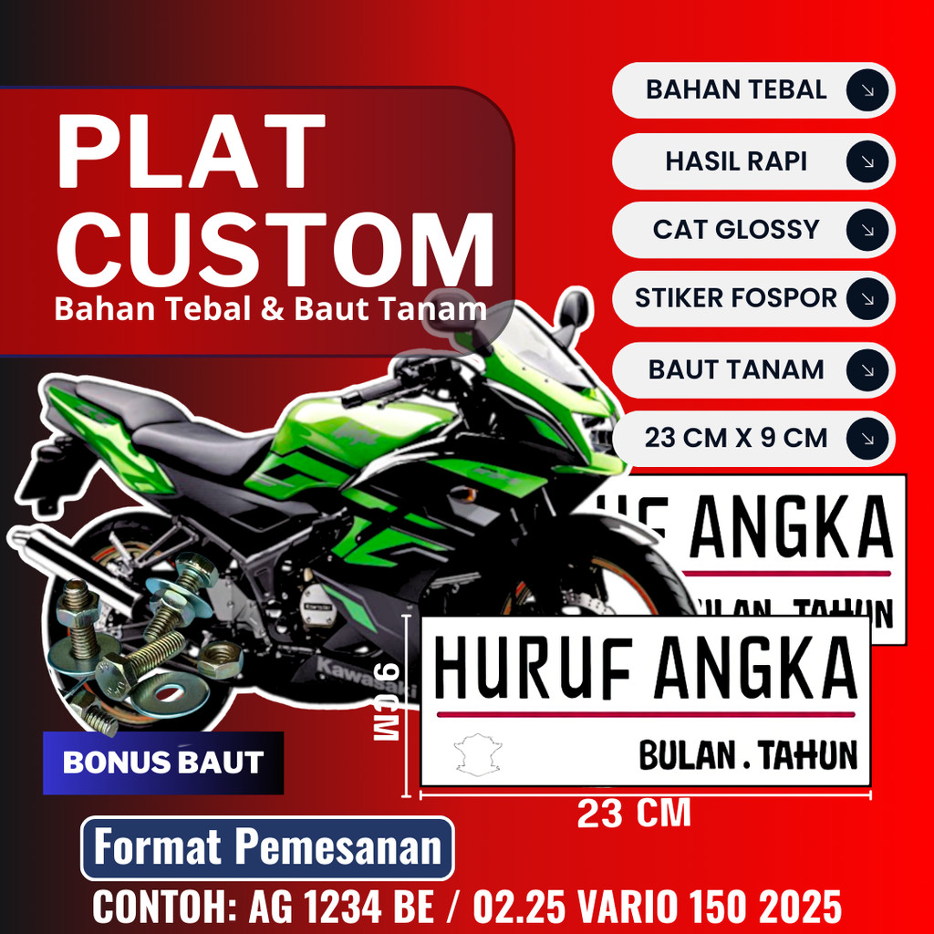 PLAT CUSTOM WARNA PUTIH PLAT CUSTOM SATU PASANG WARNA PUTIH PLAT CUSTOM BAUT TANAM
