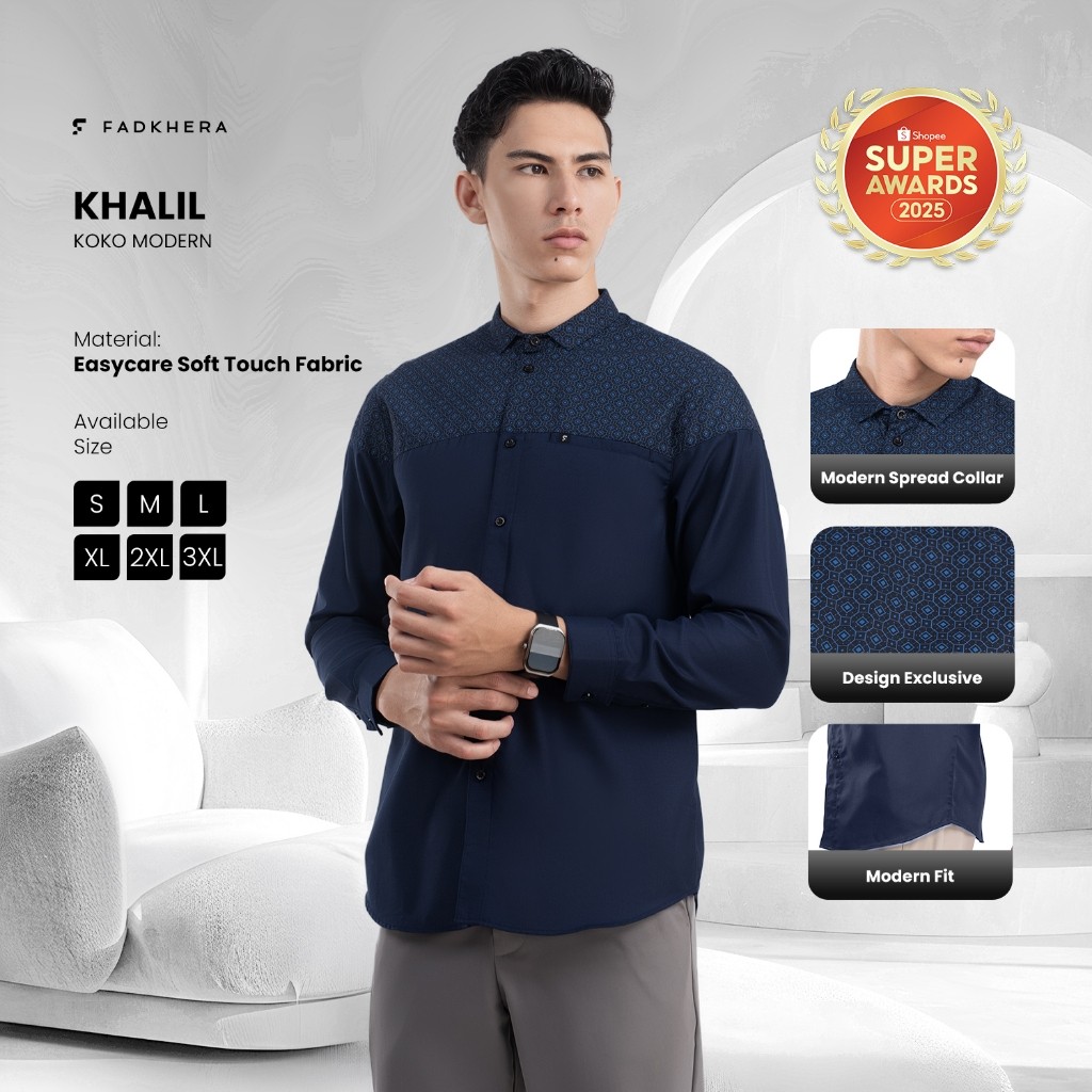 [Fadkhera Official] Khalil 100% Original | Baju Koko Pria Navy