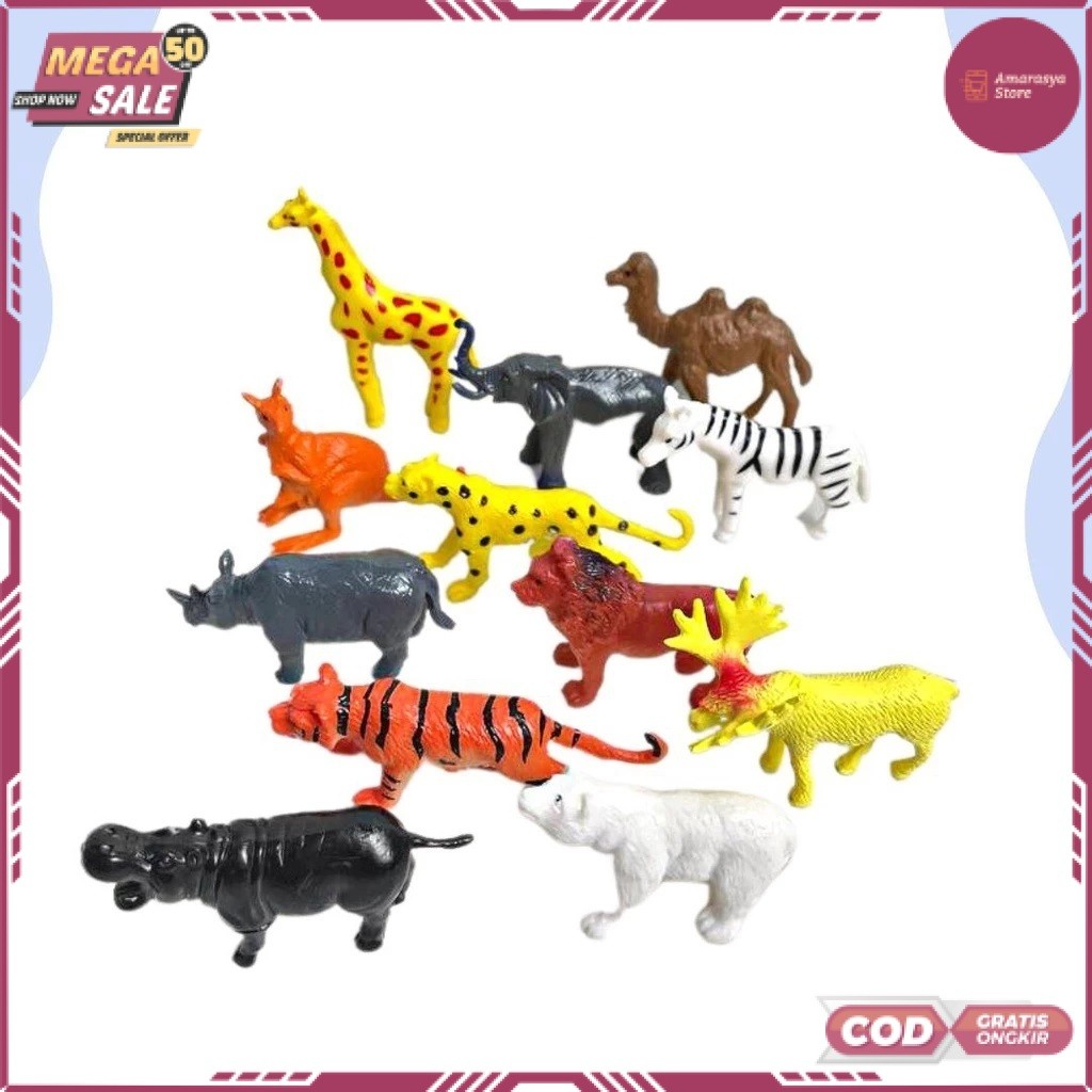(RO) CBD MAINAN HEWAN KARET SET ISI 12 PCS  WILD ANIMALS / Mainan Hewan Karet / hewan miniatur zoo t