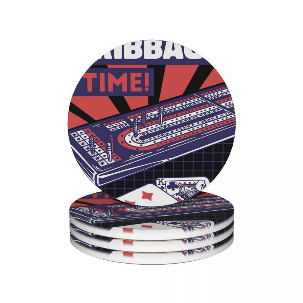 Cribbage Time Ceramic Coasters Kitchen Bar Supplies (Pack of 4 pieces)