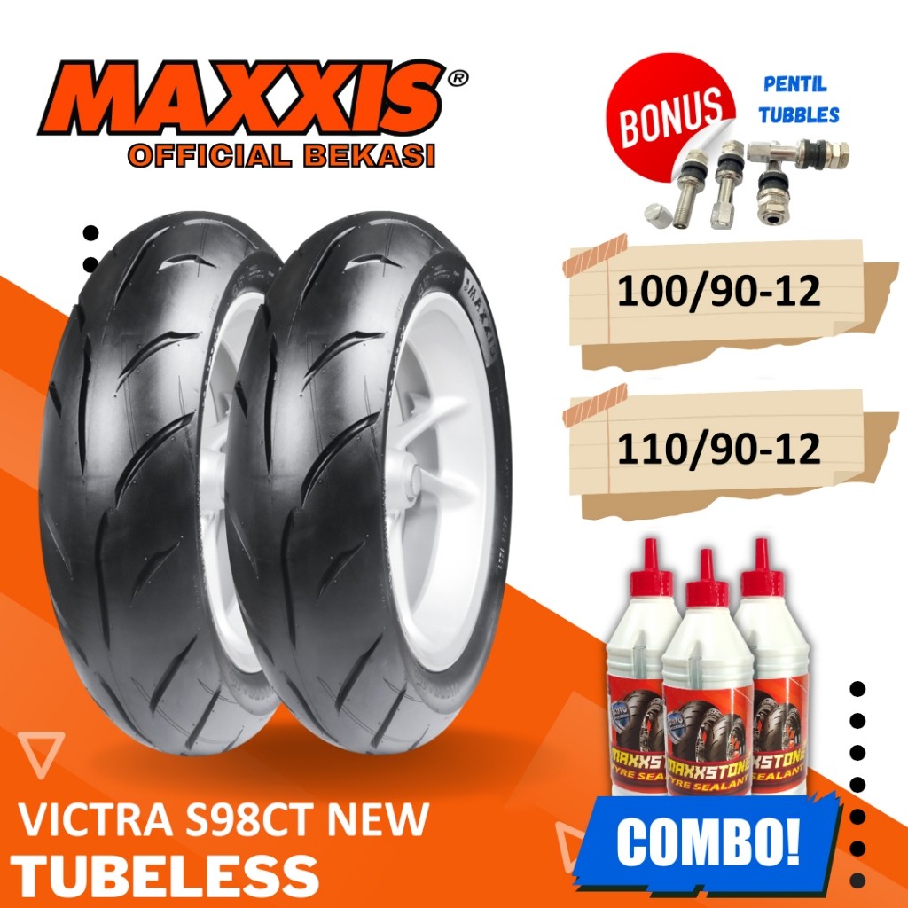 [PAKET SEPASANG MURAH] BAN MAXXIS RING 12 VICTRA 98 CT TUBELESS 100/90-12 & 110/90-12 / BAN MOTOR SC
