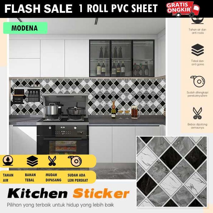 TERLARIS Stiker Dinding Dapur Sooku Anti Minyak, Air & Noda Motif Bunga Marmer 60cm x 3 Meter PVC - 