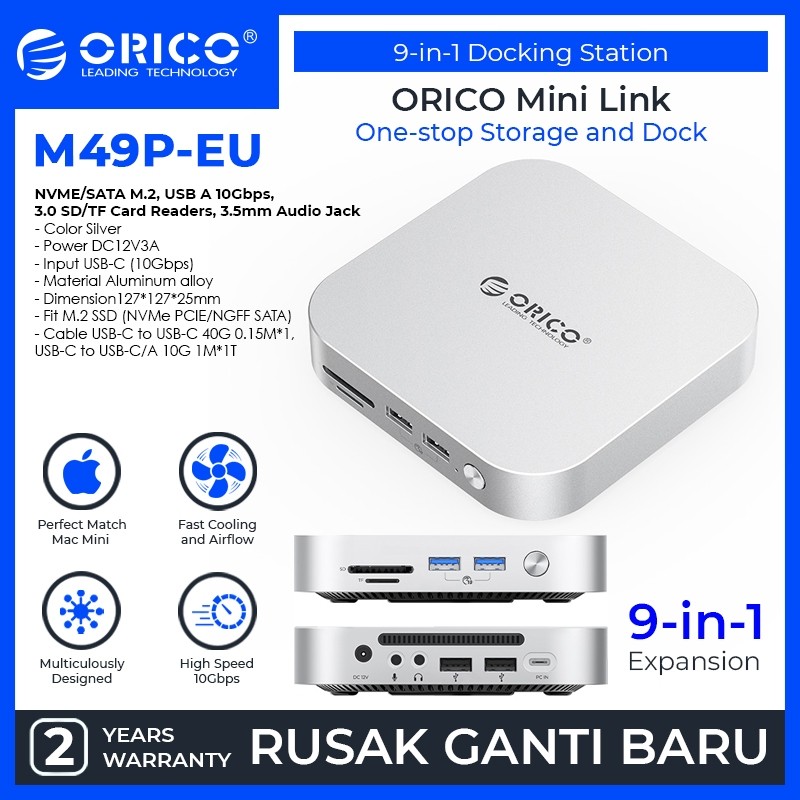 ORICO MiniLink 7/9-in-1 Dock with M.2 SSD Enclosure for Mac mini 2024 - M49P / M47P