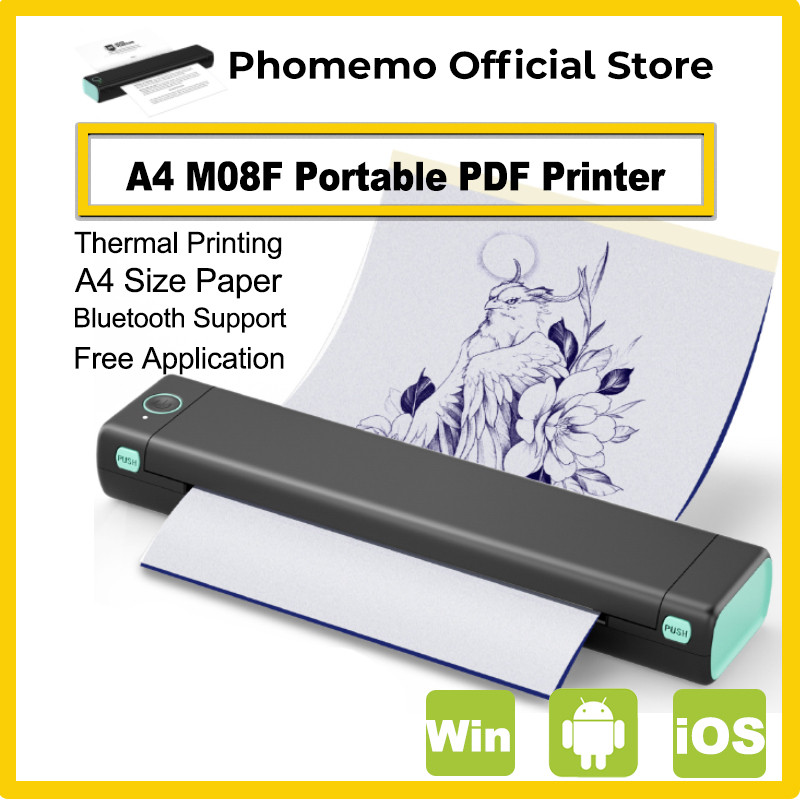 Phomemo M08F Wireless Thermal A4 Printer Bluetooth, Portable Label Maker for Home Office Shipping, C
