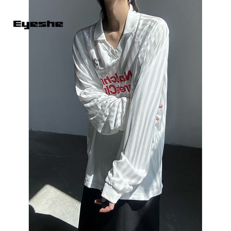 Eyeshe Huruf jalanan Amerika bergaris tipis cepat kering olahraga V-neck tabir surya lengan panjang 