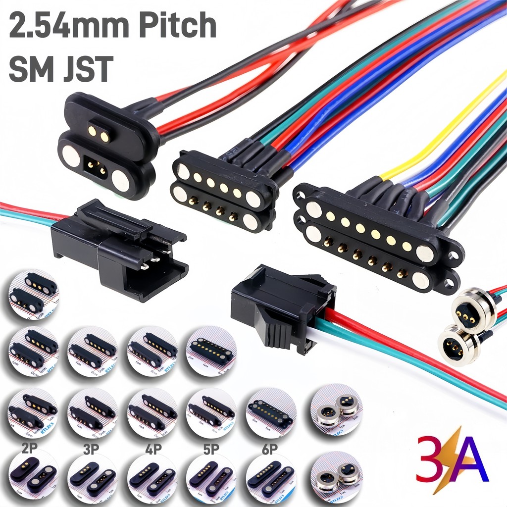 1 Pasang Konektor Kabel Ekstensi Soket JST SM Pin Pogo Magnetik 2A 2 3 4 5 6 Pin Adaptor Male Female