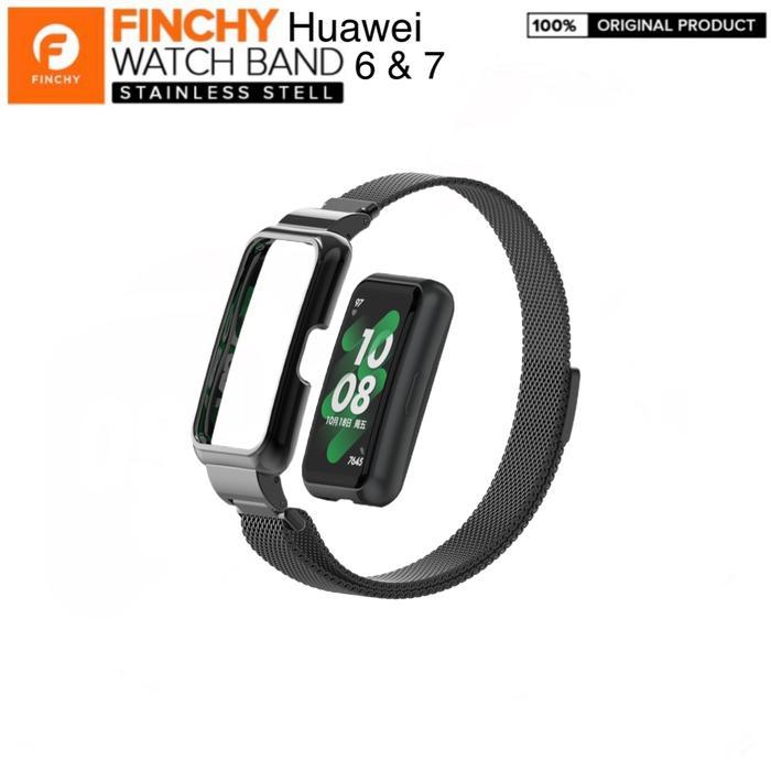 Finchy Stainless Steel Milanese Strap Huawei Band 7 Metal Wristband - Black