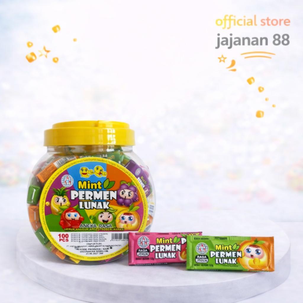 Permen Lunak Mint Rasa Jeruk Apel Anggur Stoberi Nanas QeQe isi 100 pcs