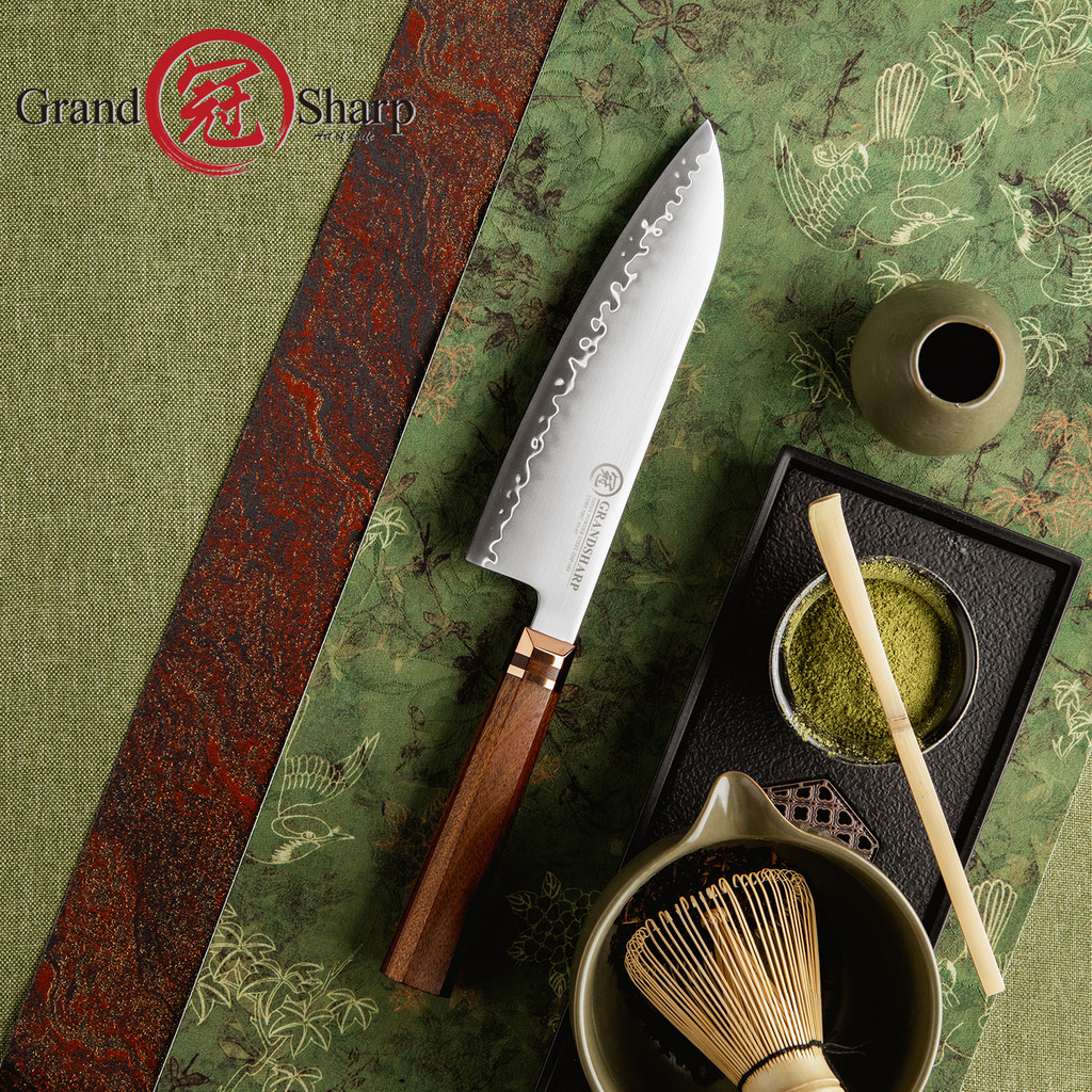 Grandsharp 75Santoku Knife ZDP189 Steel Core 420J2 Stainless Steel Japanese Style Hardness 6567 Hrc 