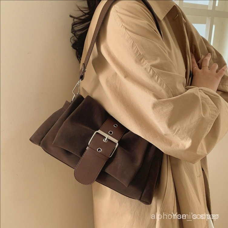 Korean Style Simple Loose Feel Single Shoulder Underarm Bag Versatile Commuting Baguette Bag Crossbo