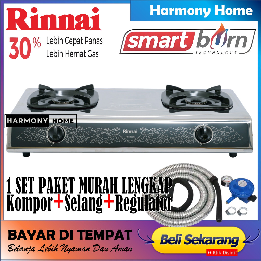 -terbaru_ Paket Rinnai RI-522SS - RI522SS | RI-522SS | RI-522SS+Selang Regulator SNI Premium Kompor 