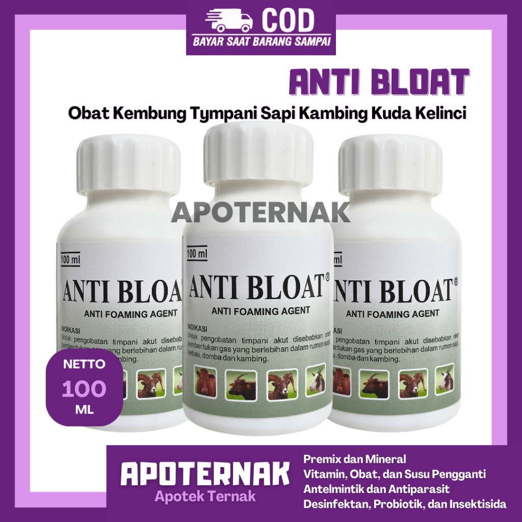 ANTI BLOAT 100 ML PYRIDAM - Obat Kembung Tympani Sapi Kambing Kuda Kelinci - Obat Kembung Sapi - Ant
