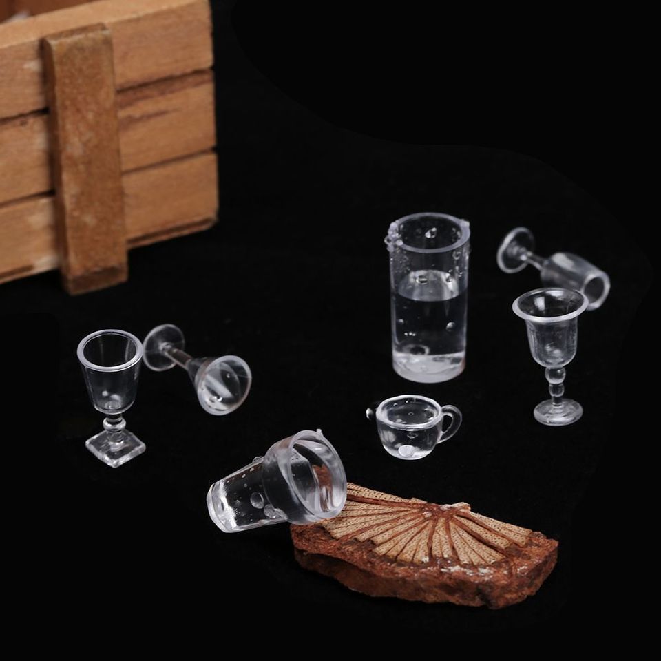 17PCS/Set Doll Kitchen Toys Model Transparent Miniature Goblet Simulation Cookware Mini Cup Ice Crea