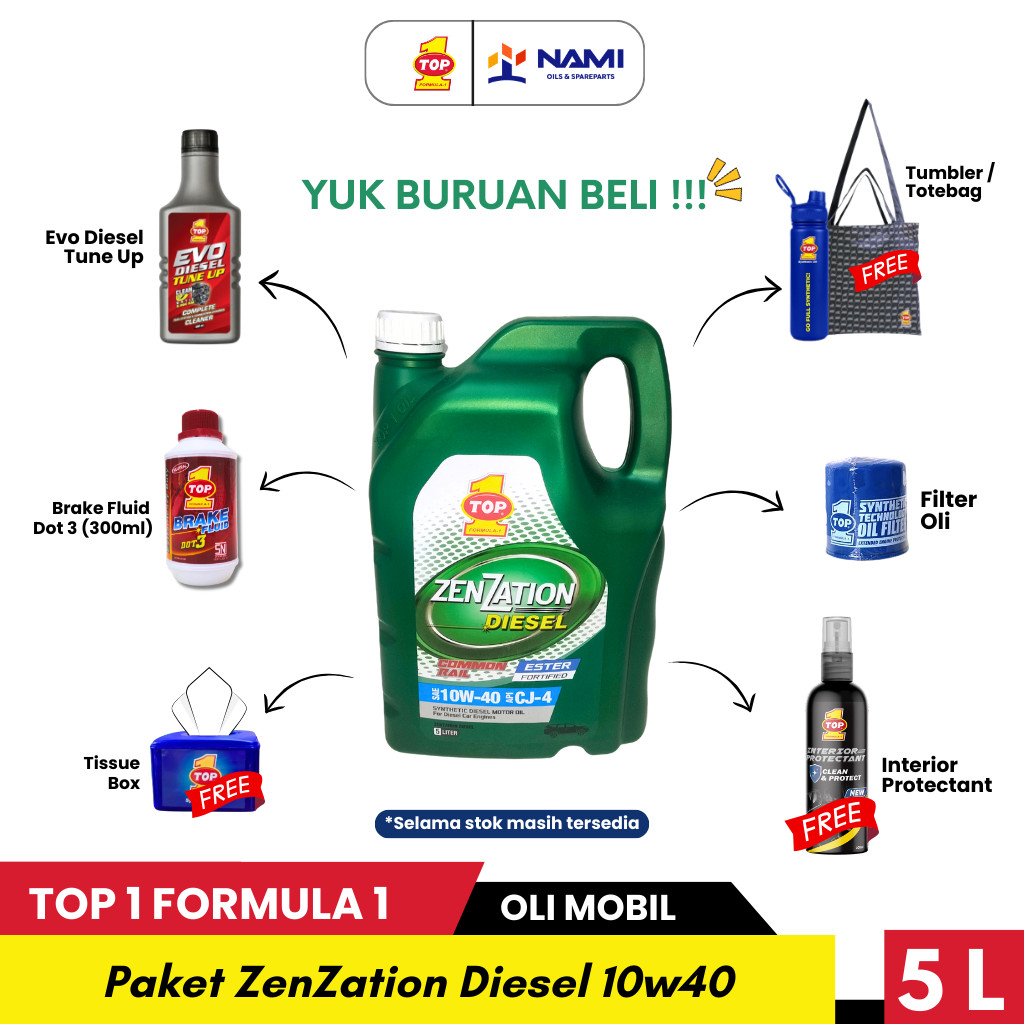 *TOP 1 PAKET ZENZATION DIESEL 10W40 (4L)* Oli mobil dan sparepart lainnya - Original