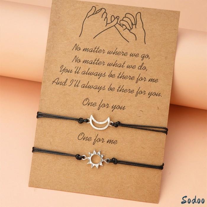 2pcs Gelang Couple Hitam Pasangan Adjustable Bulan Dan MataGelang - A1