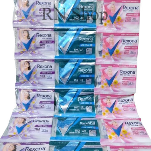 RN Shop REXONA DEO LOTION - RENCENG 12 PCS - 9gr SACHET DEODORANT REXONA MEN WOMEN HIJAB FREE SPIRIT
