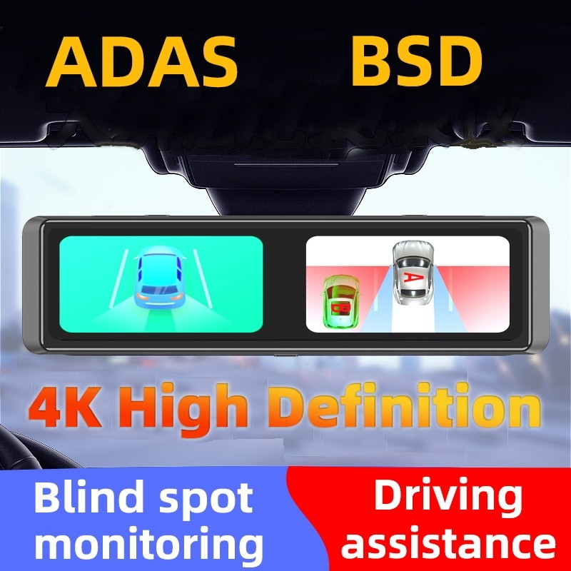 360° Dash Cam 4 Lens Full HD 4K For Car DVR  BSD 12 Inch Full Touch Screen rear view Mirror ADAS Das