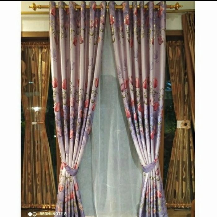 Tirai Gorden/Gordyn Minimalis Blackout Printing Motif Bunga Tulip 01 - Ungu