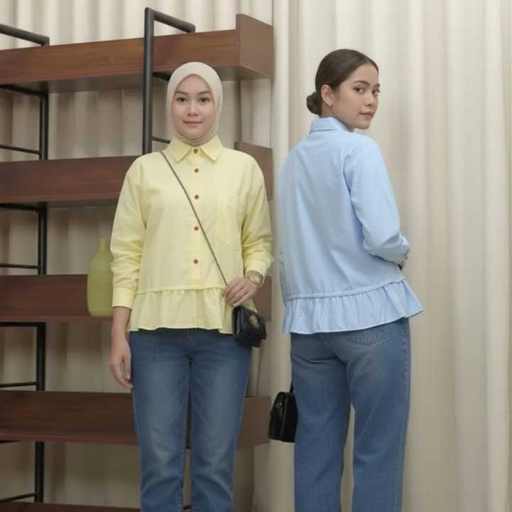 Blouse Narina Atasan Wanita Kekinian Ruffle Bahan Katun Poplin Shirt