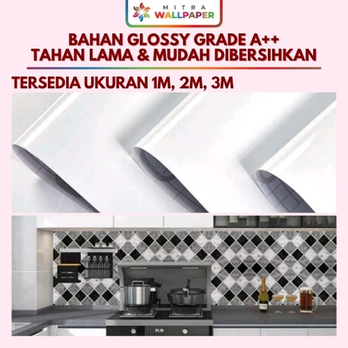 Wallpaper Sticker Glossy Polos Stiker Putih Polos Glossy Walpaper Dinding Dapur Kitchen Set Glossy