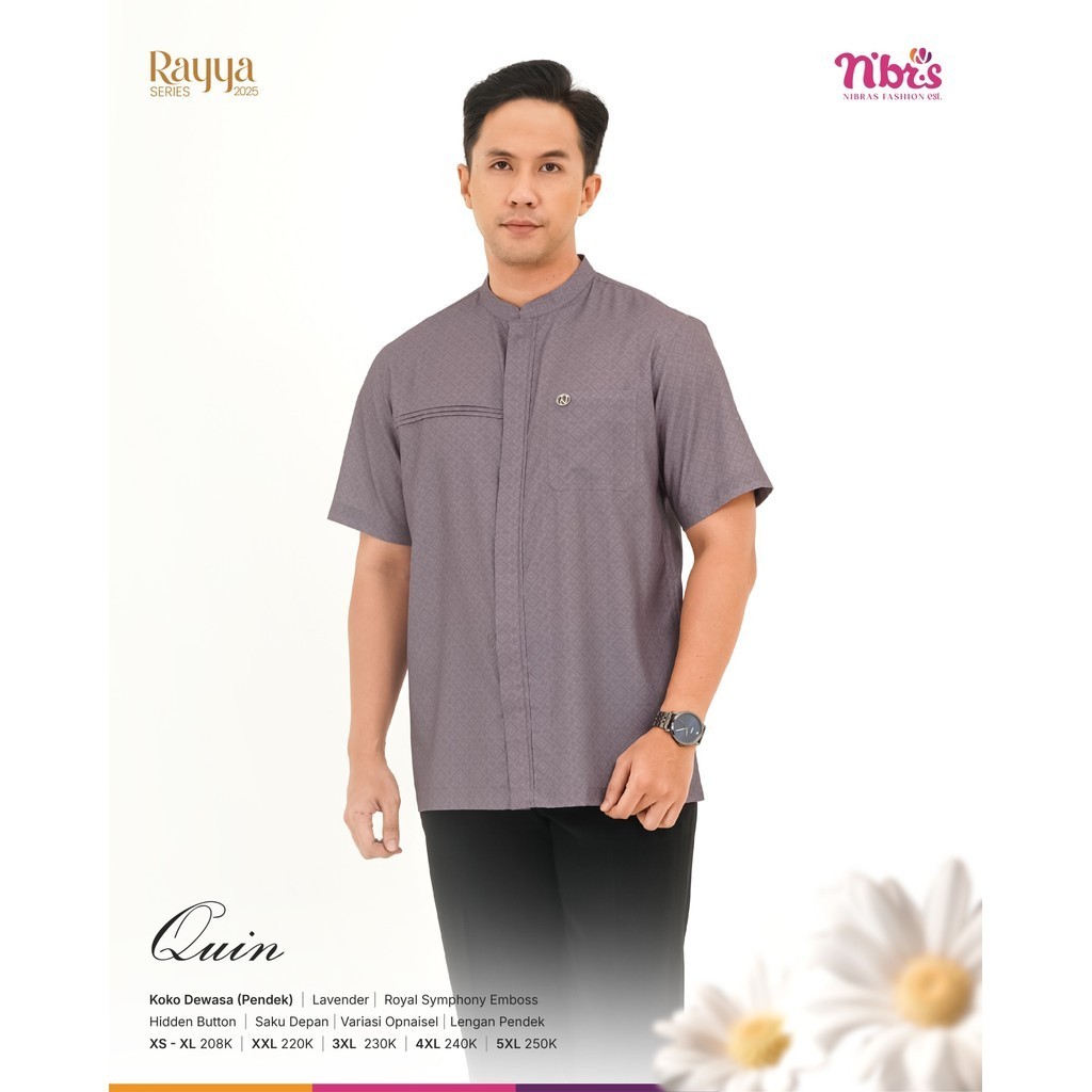 NBRS Quin Koko Dewasa Lavender Baju Takwa Pria Modern Lengan Pendek Nibras