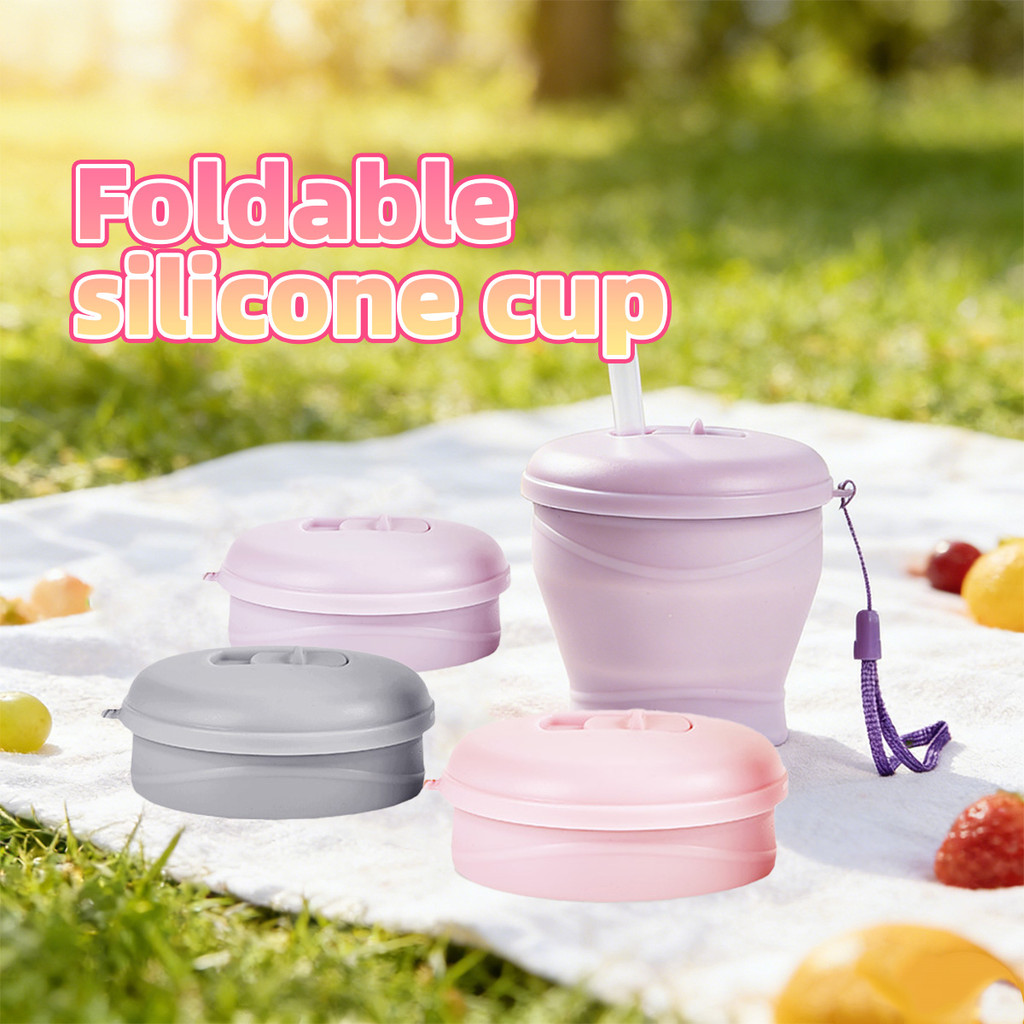 Gelas Air Lipat dengan Sedotan Silikon, Warna Macaron Baru, Gelas Praktis, Gelas Teh Kecil dan Lucu 