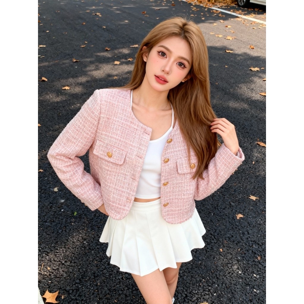 wanita pink casual korea lucu jaket crop outer windbreaker jaket hangat