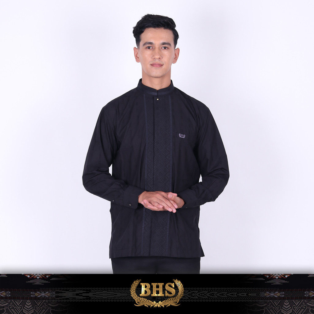Baju Koko BHS Classic Motif Zubair Black BHS Original Baju Muslim BHS