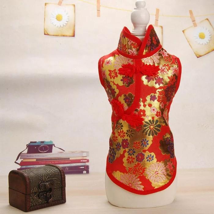 PROMO  baju anjing dan kucing baju imlek hewan anabul model cheongsam sutra - Merah, S