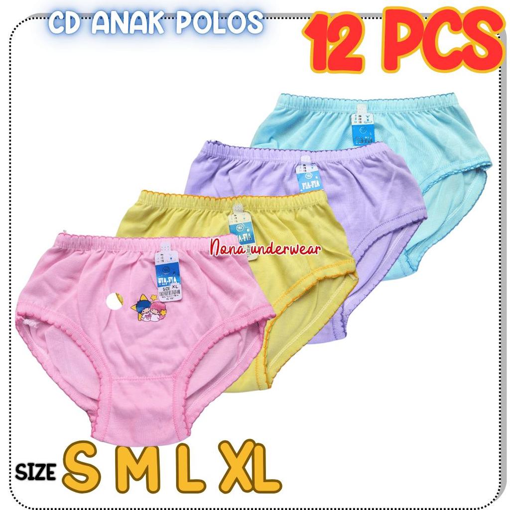 READY STOK 12 PCS CD ANAK CEWEK POLOS CELANA DALAM ANAK PEREMPUAN BAHAN KATUN MURAH NONA UNDERWEAR