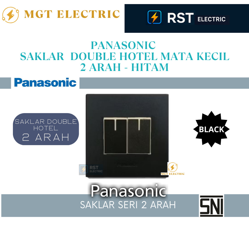 Saklar Seri 2Gang HOTEL PANASONIC Hitam Silver WESJ5932B WESJ5932MWS / Saklar HOTEL PANASONIC Hitam 