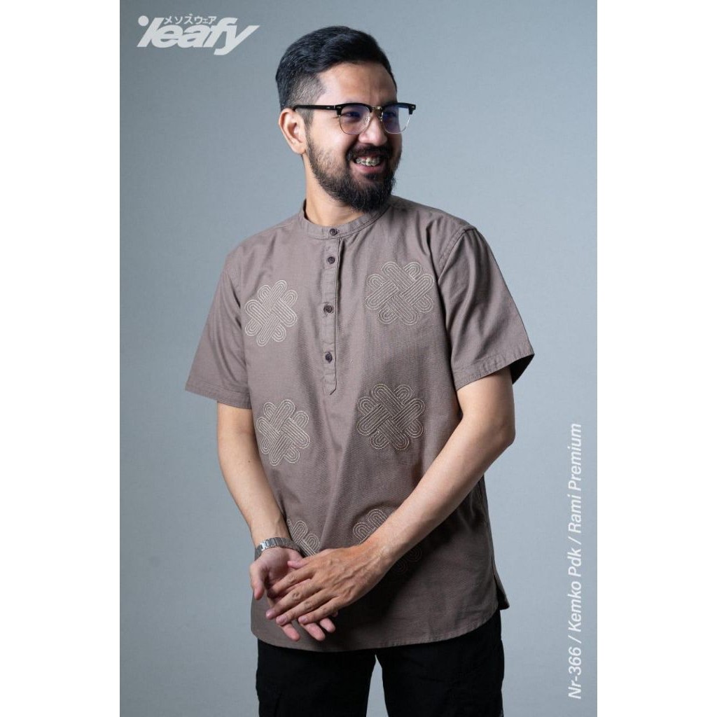Baju Koko Pendek Pria Leafy KEMKO Bordir – Model Distro Modern & Nyaman