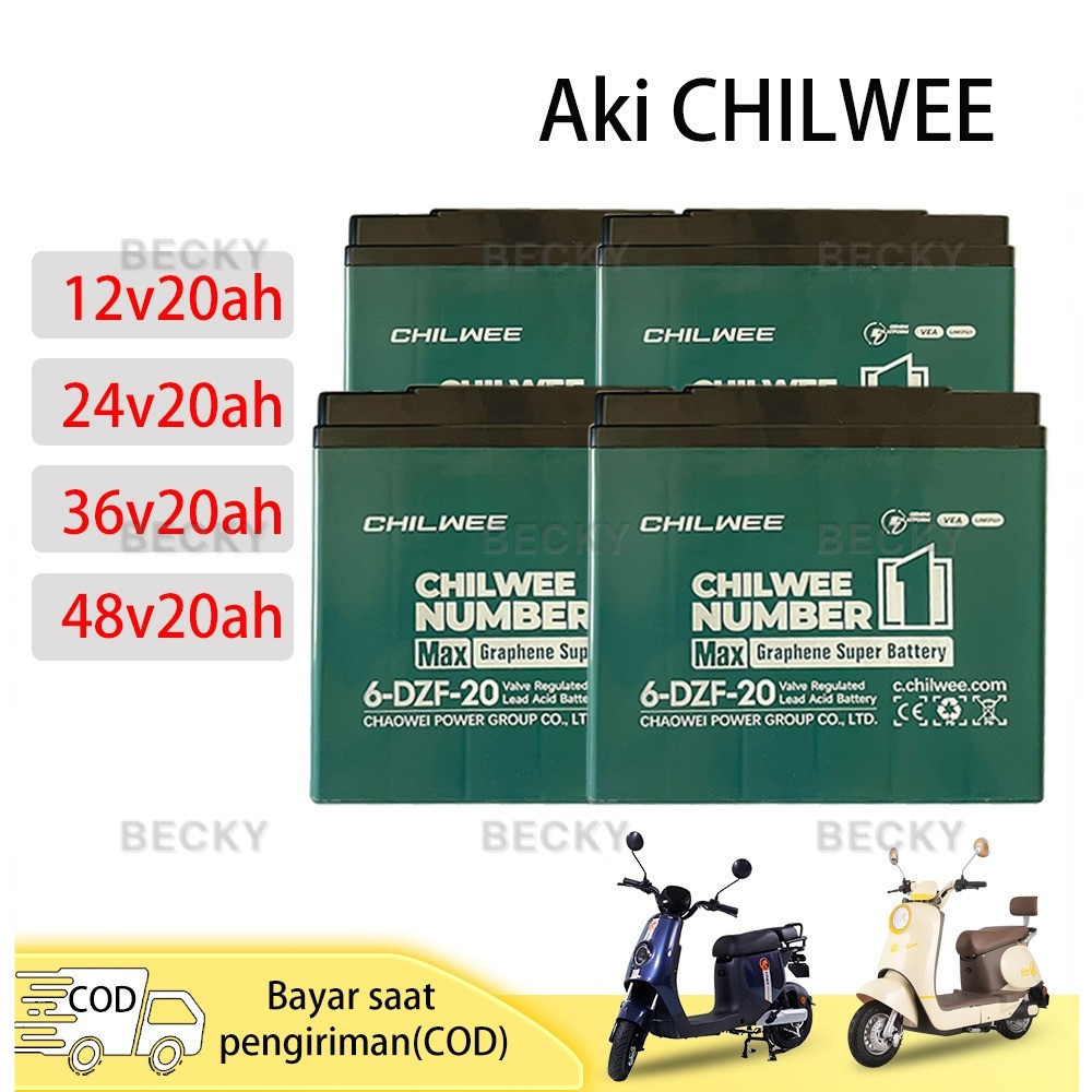 CHILWEE AKI / BATERAI SEPEDA LISTRIK 12V/24V/36V/48V 20AH/12AH ORIGINAL Garansi Resmi