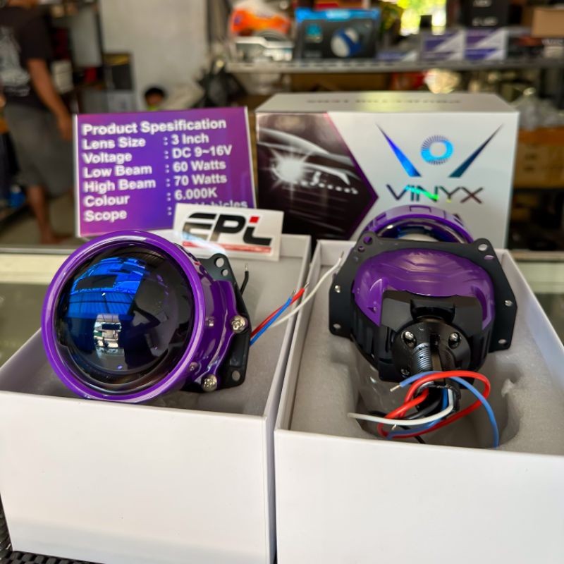Projie Proji Projector Biled Vinyx P70 LASER 3 inch Purple Lens 78w kembaran E10 E11