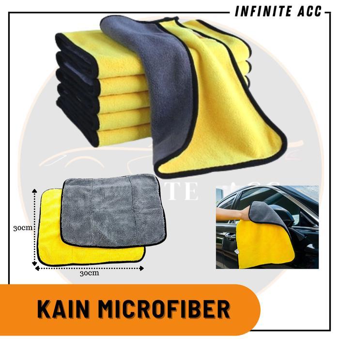TERBAIK Kain Lap Microfiber 30x30cm 2 sisi Kuning Kain Motor Mobil dll ASLI