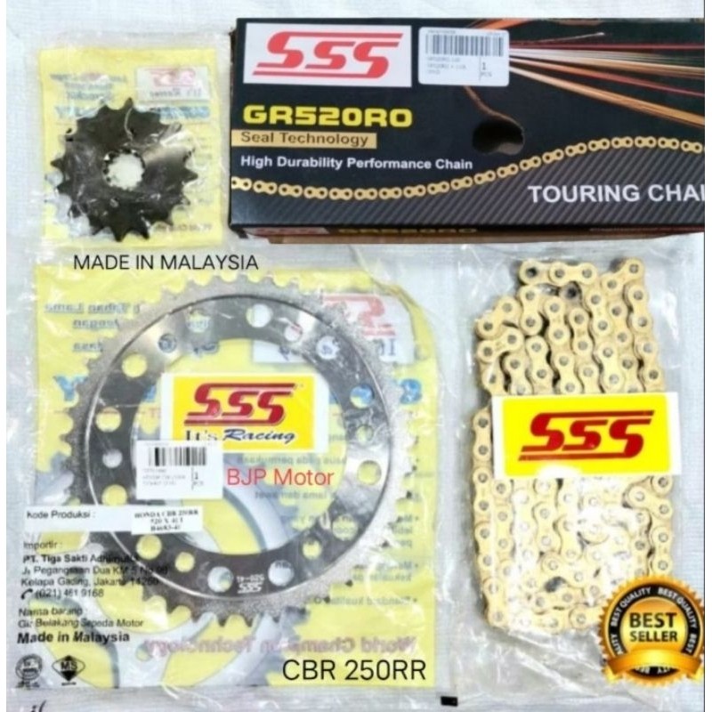Gear Set SSS 520 Honda CBR250RR/LED/ALL NEW CBR 250RR + Rantai SSS RO/HSB dan TK HPO GOLD/RED/BLUE