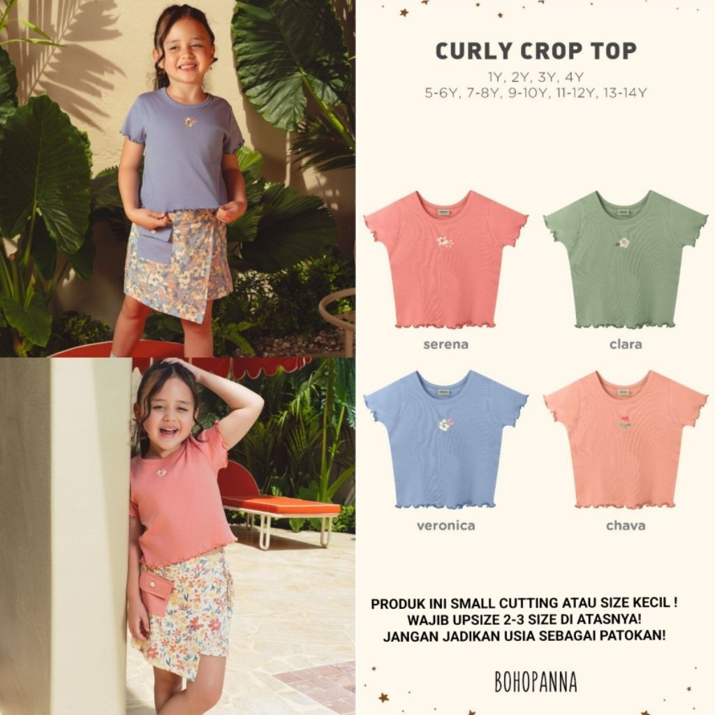 BOHOPANNA - CURLY CROP TOP BOHOPANNA - SIZE KECIL WAJIB UPSIZE - ATASAN ANAK PEREMPUAN - KAOS ANAK -